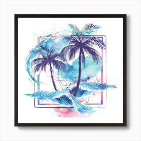 Palm Trees And Waves 1 Art Print