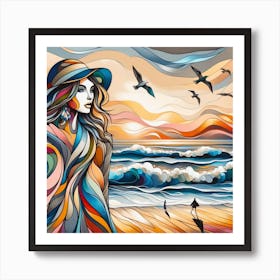 Girl At The Beach Art Print