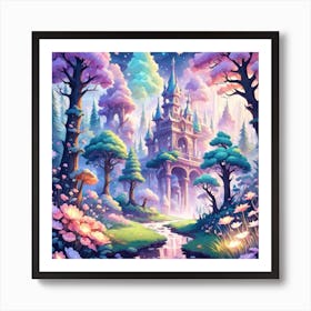 A Fantasy Forest With Twinkling Stars In Pastel Tone Square Composition 155 Art Print