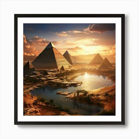 Egyptian pyramids during sunrise and sunset - ancient Egyptians & pharaohs Art Print