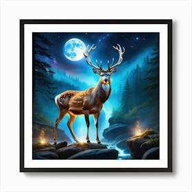 Mystical deer standing in the ethereal moonlight Art Print