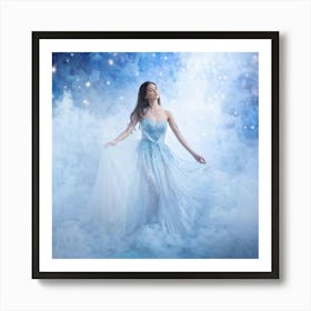 Girl Surrounded By Ethereal Clouds Captured In The Essence Of A Dreamy Surreal And Airy Atmosphere Art Print