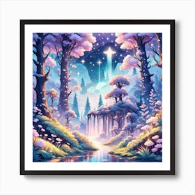 A Fantasy Forest With Twinkling Stars In Pastel Tone Square Composition 266 Art Print