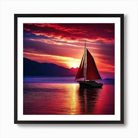 Sailboat At Sunset 31 Art Print