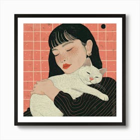 Girl With A Cat 1 Art Print