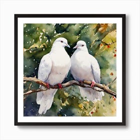 Doves On A Branch Art Print