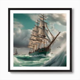 Ship In Stormy Sea Art Print