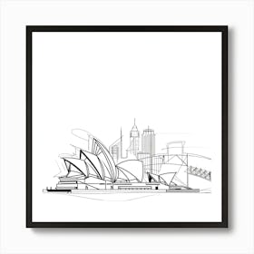 Sydney Opera House, minimalist, line art, black and white. Art Print