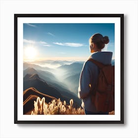 Woman Hiking In The Mountains Art Print