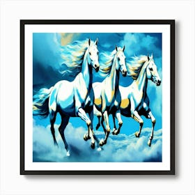 Three White Horses In The Sky Art Print