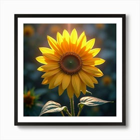 A Radiant Sunflower With Petals Of Shifting, Celestial Light Blooming In A Cosmic Garden 1 Art Print