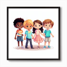 Cartoon Kids Holding Hands Art Print