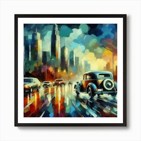 Car In The Rain Art Print