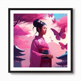 Asian Girl With Butterflies 2 Art Print