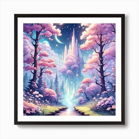 A Fantasy Forest With Twinkling Stars In Pastel Tone Square Composition 26 Art Print