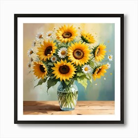 Sunflowers In Vase Poster