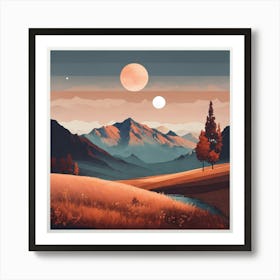 Boho Art Minimalist Landscape Mountains (21) Art Print