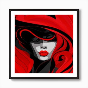 Red Woman In A Hat Art Print