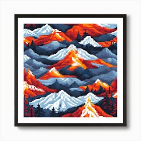 Mountain Landscape Cross Stitch Pattern, A Landscape , Fire And Ice Coexist Representing The Balance Of Facing And Overcoming Adversitie Art Print