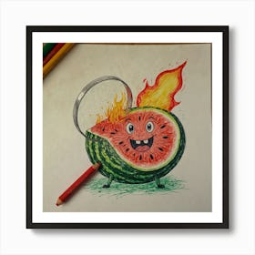 Watermelon On Fire Art Print