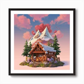 Wooden hut snow Art Print