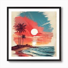 Sunset At The Beach, painting design Art Print
