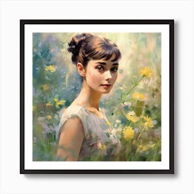 Portrait Of Audrey Hepburn - Monet Style2 Art Print