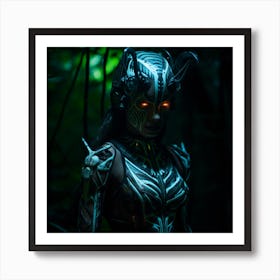 Neon lady hunter in the woods Art Print