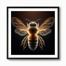 Bee On Black Background 3 Art Print