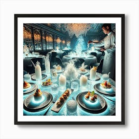 A Luxurious Restaurant Table Featuring A Cryomanc Art Print