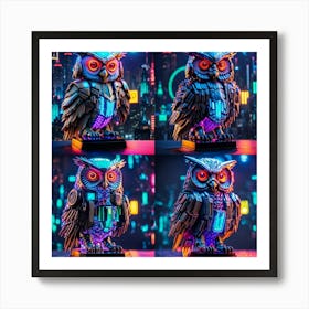 Cyberpunk, Wise old Neon Owl set Art Print