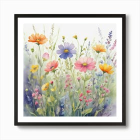 Multicolored Wildflowers Watercolor Field Drawin 0 (1) Poster