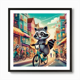 Raccoon On A Bicycle art 2 Art Print