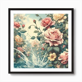 Flowers spring splashing water Art Print