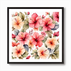 Pattern with Hibiscus flowers 2 Art Print