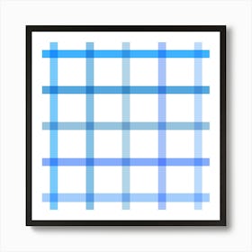 Retro tonal Blue Spring Gingham Stripes on white Art Print