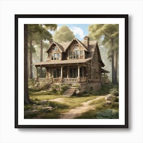 Log Cabin In The Woods Art Print