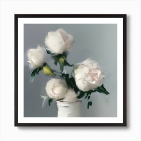 White Peonies In A Vase Art Print