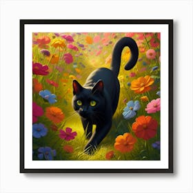 Black Cat into The Garden 1 Art Print