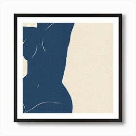 Blue Minimal Nude Silhouettes  Art Print