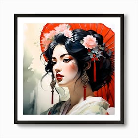 Japan Traditional Geisha Illustration By Ad 153 Art Print