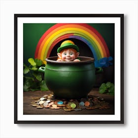 Little Leprechaun Peeks Out Of The Pot W 2 Art Print