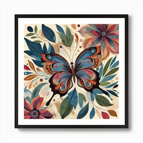 Colourful Block Print Butterfly Abstract VIII Art Print