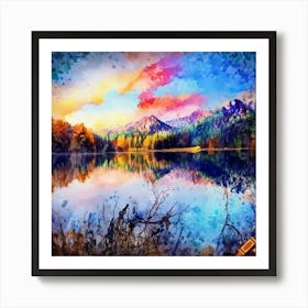 Craiyon 002709 Digital Watercolor Of Mountain Lake Landscape In Autumn Art Print