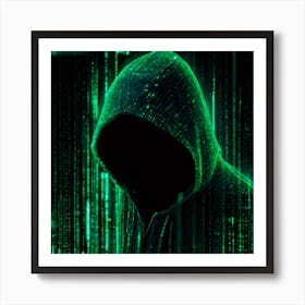 Silhouette of a hacker in a hoodie Art Print