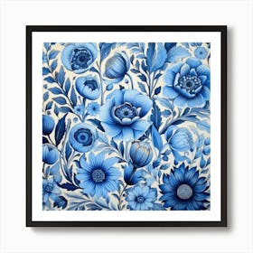 Blue And White Floral Painting Art Print