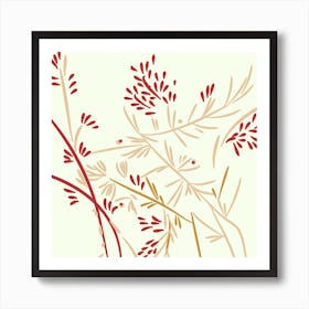 Red flowers and small leaves vines  Art Print