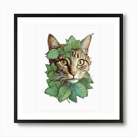 Cat With Leaves Art Print