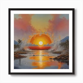 Sunset Over The Ocean Art Print