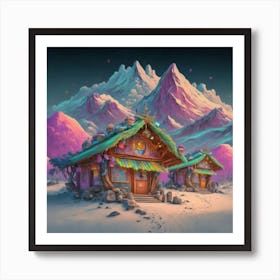 Mountain village snow wooden 6 3 Art Print